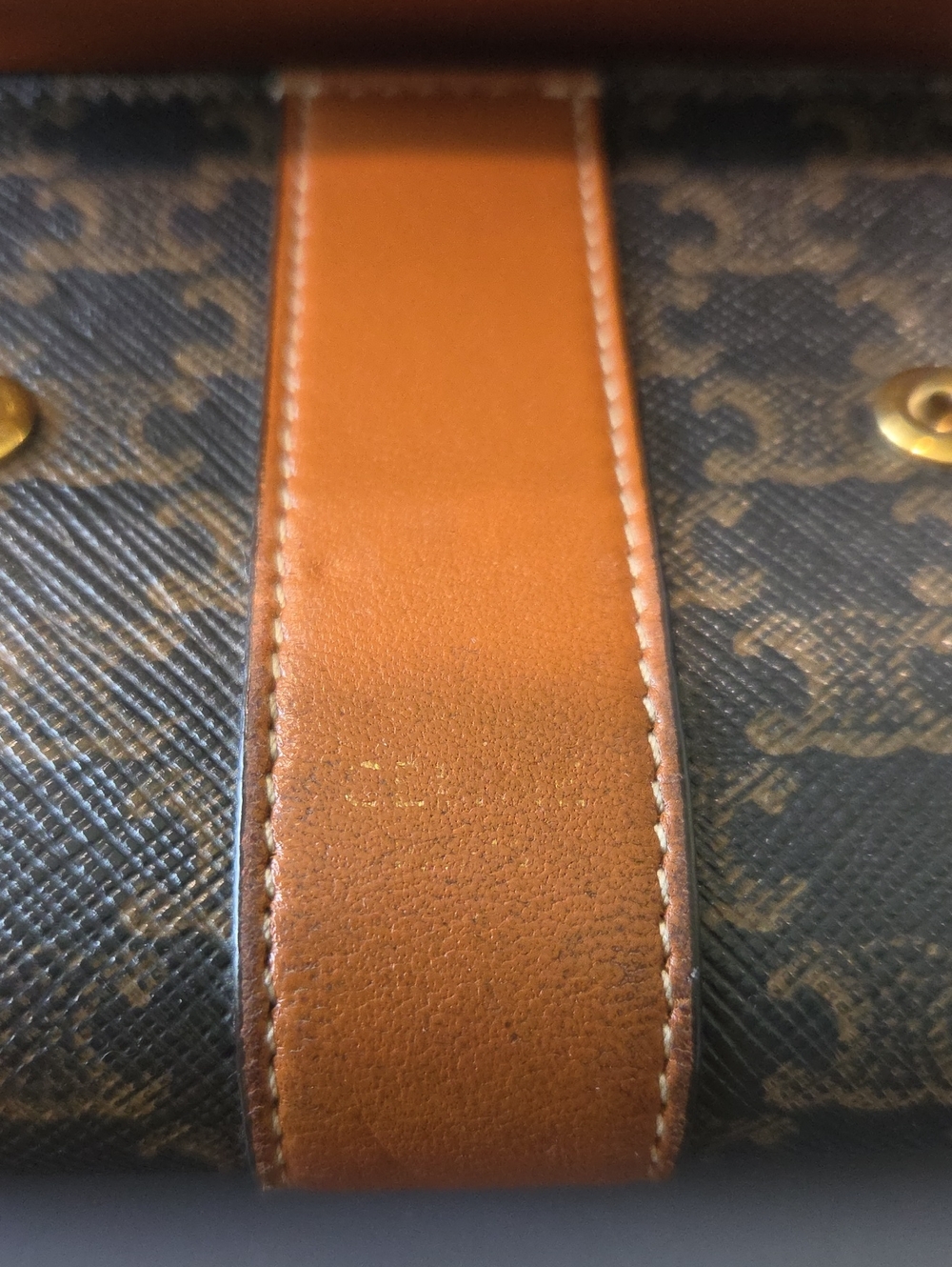 Celine Triomphe Pattern Compact Trifold Wallet in Dark Brown with Tan Accent - Picture 2 of 11